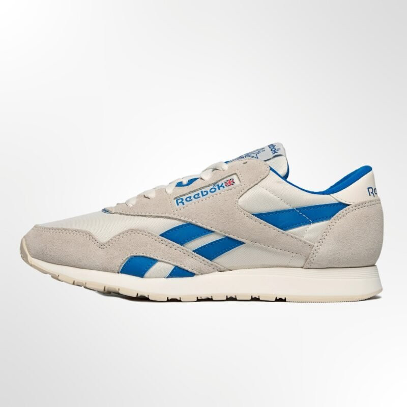 A side view of the Reebok Classic Nylon 1991 Vintage Running Shoes, showcasing the iconic nylon and suede upper
