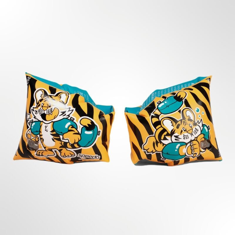 A close-up of the character print on the Speedo arm bands, highlighting the fun design