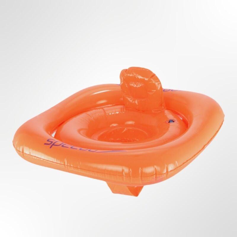 A side view of the Speedo baby swim seat, highlighting its supportive, stable design and bright color