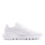 A side view of the Reebok Men's Split Flex Training Shoes in a crisp white color, highlighting the flexible, segmented outsole