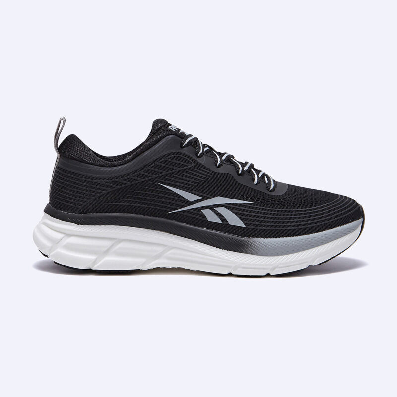 A side view of the Reebok Women's Road Strider Running Shoes in classic black, showcasing the durable road-ready outsole