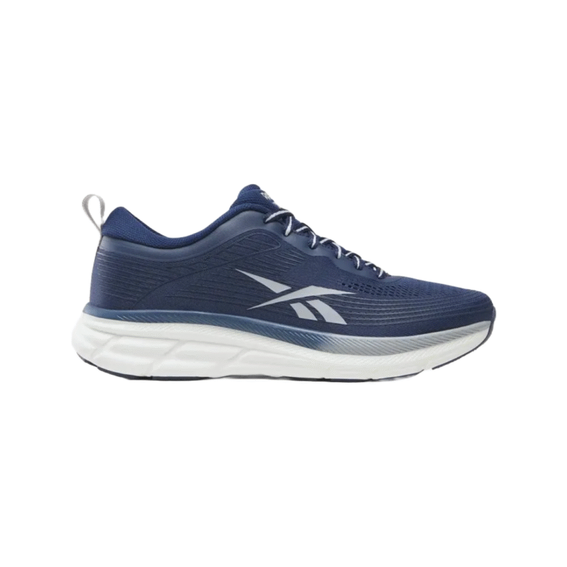 A side view of the Reebok Road Strider Running Shoes in a vibrant blue color, showcasing the road-ready outsole